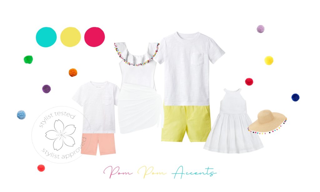 What to wear to a family photo session – a fun colorful inspiration with pom pom accents