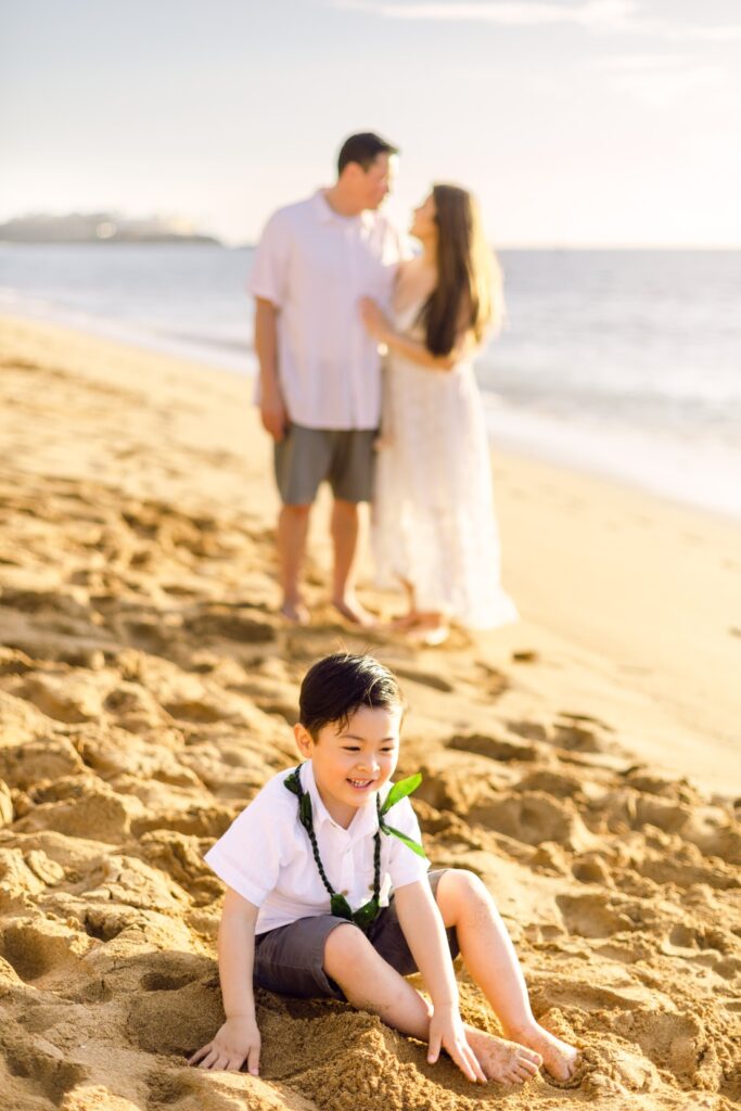 Sunset family photo session at Kahekili Beach Lahaina Maui