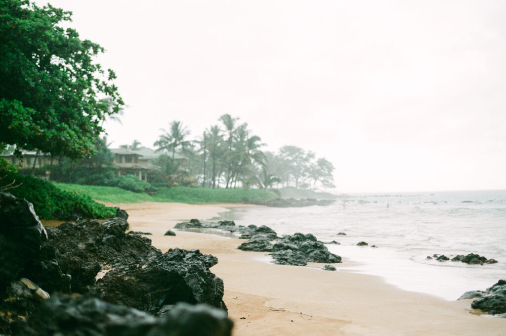 rainy season on Hawaii Maui beach during rain