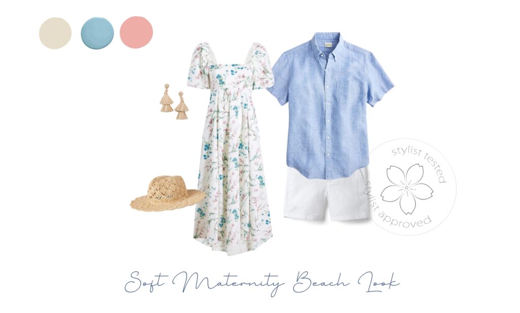 Maui Maternity Beach outfit dress with blue and pink flowers inspiration what to wear 