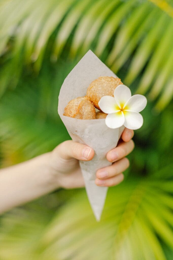 Cinnamon sugar poi mochi balls from Dee’s Poi Mochi food truck Maui unique maui dessert japanese sounding
