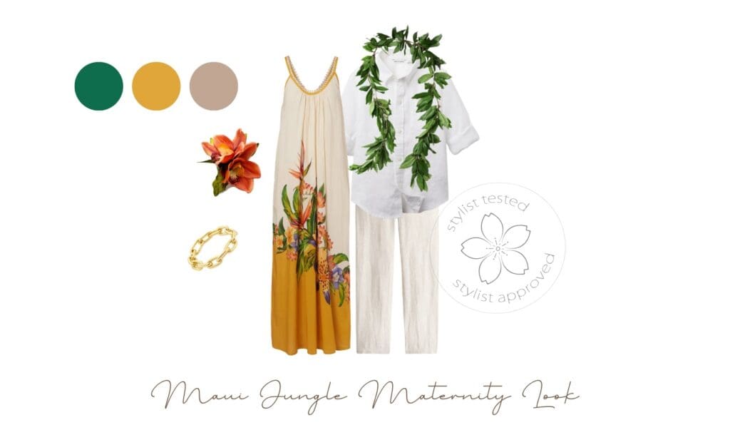 outfit inspiration for Maui jungle rainforest babymoon maternity session