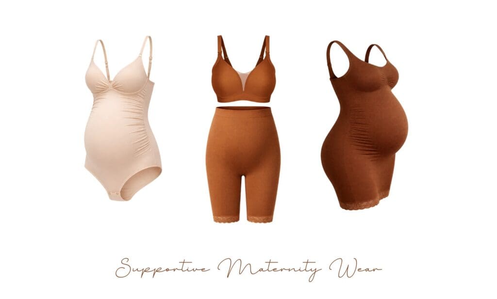 maternity shapewear options for maternity photos bodysuit shorts bra and shaping slip neutral tones