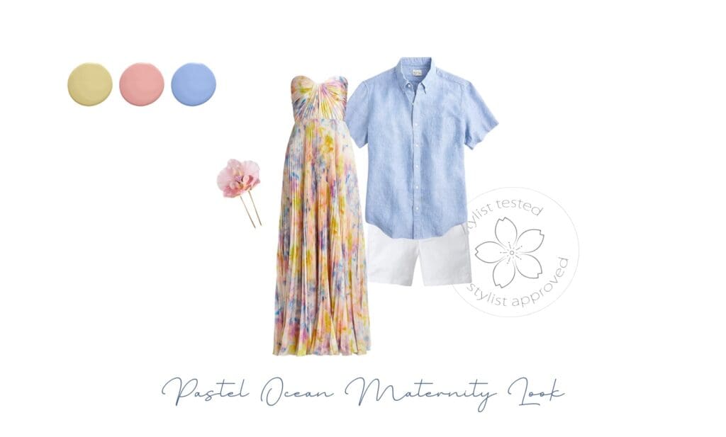 soft tropical maternity outfit inspiration board for Maui babymoon photos